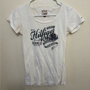 Y2K Tommy Hilfiger White Graphic Tee Sz small